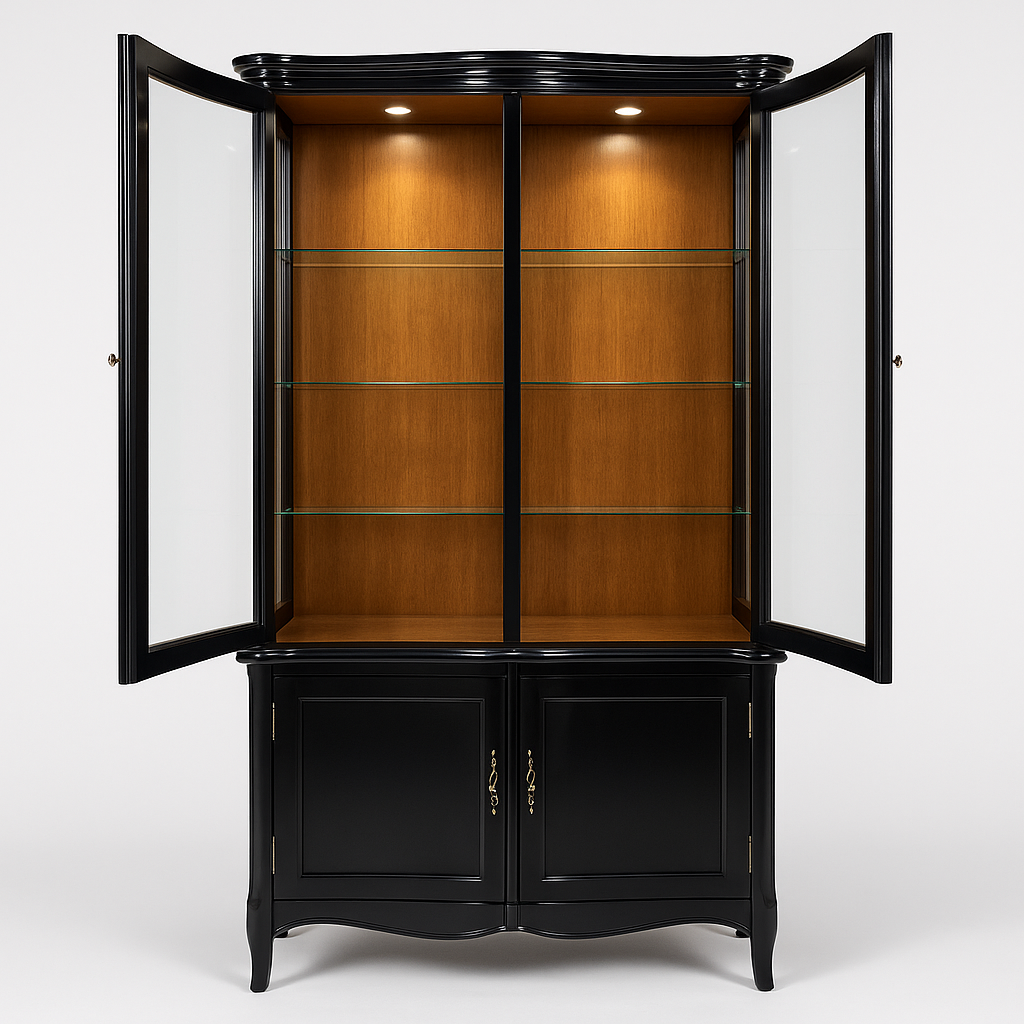 Glazen vitrinekast, staande vitrinekast, led, 2 deuren, 4 etages, vitrine met glazen vitrinekast, led met slot, voor verzamelobjecten, modellen (wit, 2 deuren, 4 etages, led spiegel