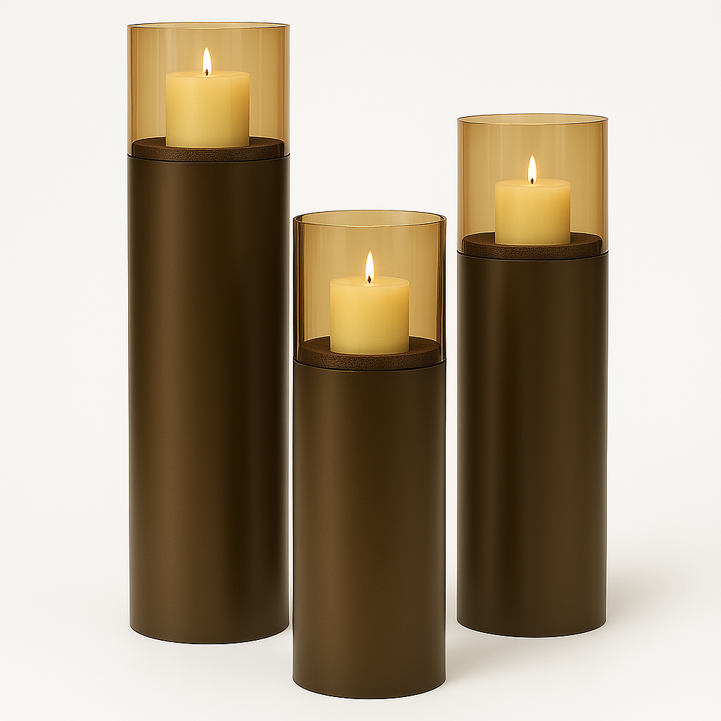 Set of Wind Light Columns Brown Topaz Glass