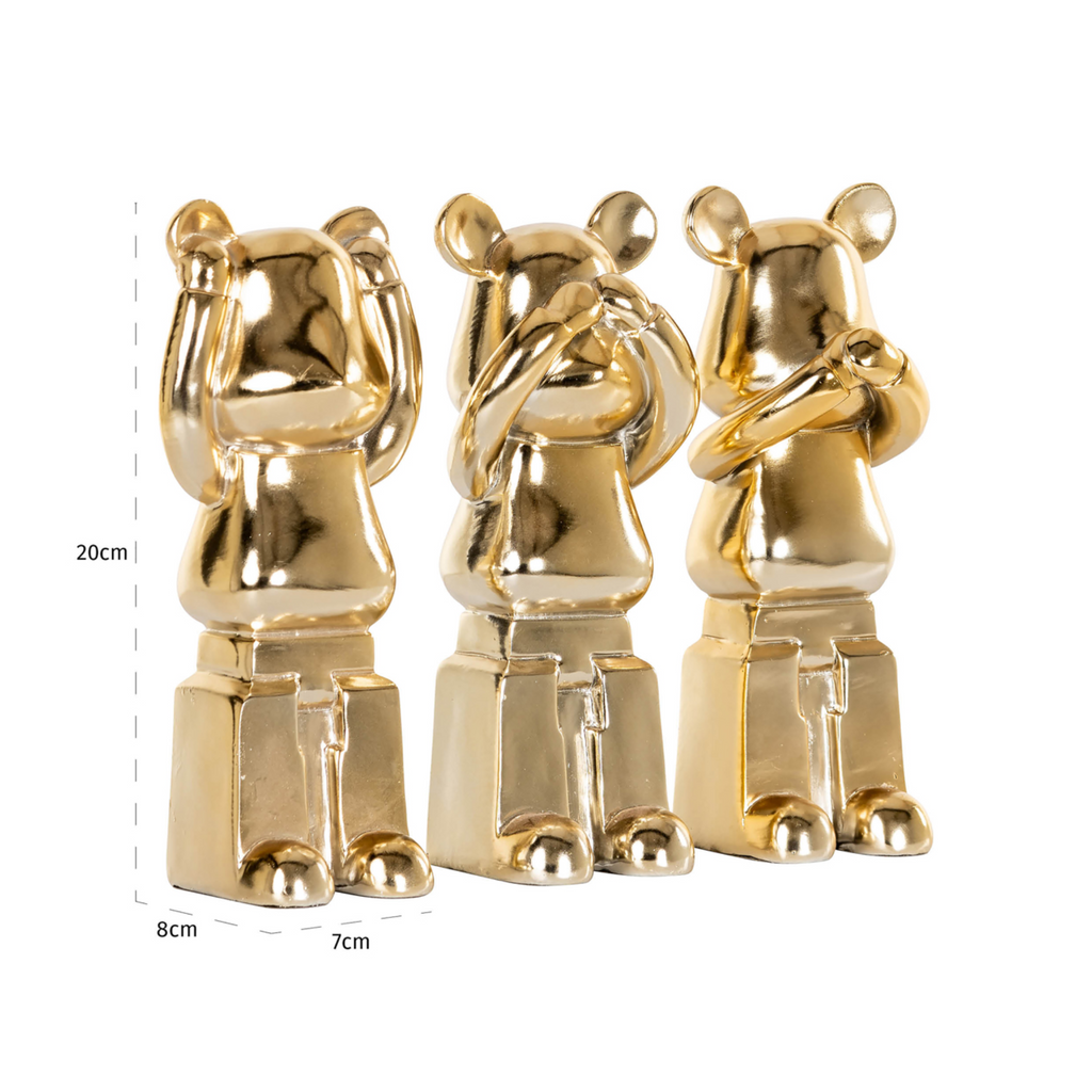 Horen Zien Zwijgen Beren Goud (Set Van 3)