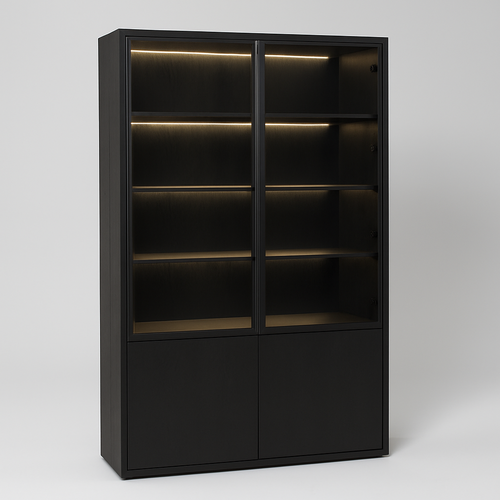 Zwarte Vitrinekast met LED Verlichting