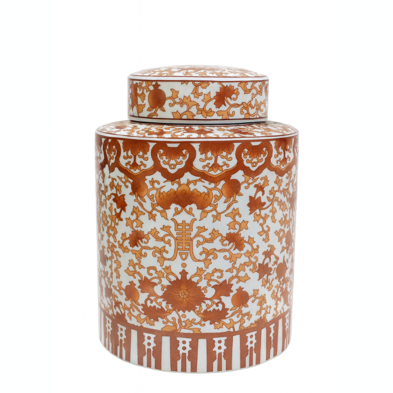 Keramieke Pot Venturo – Wit/Koraal ‘Flowers’